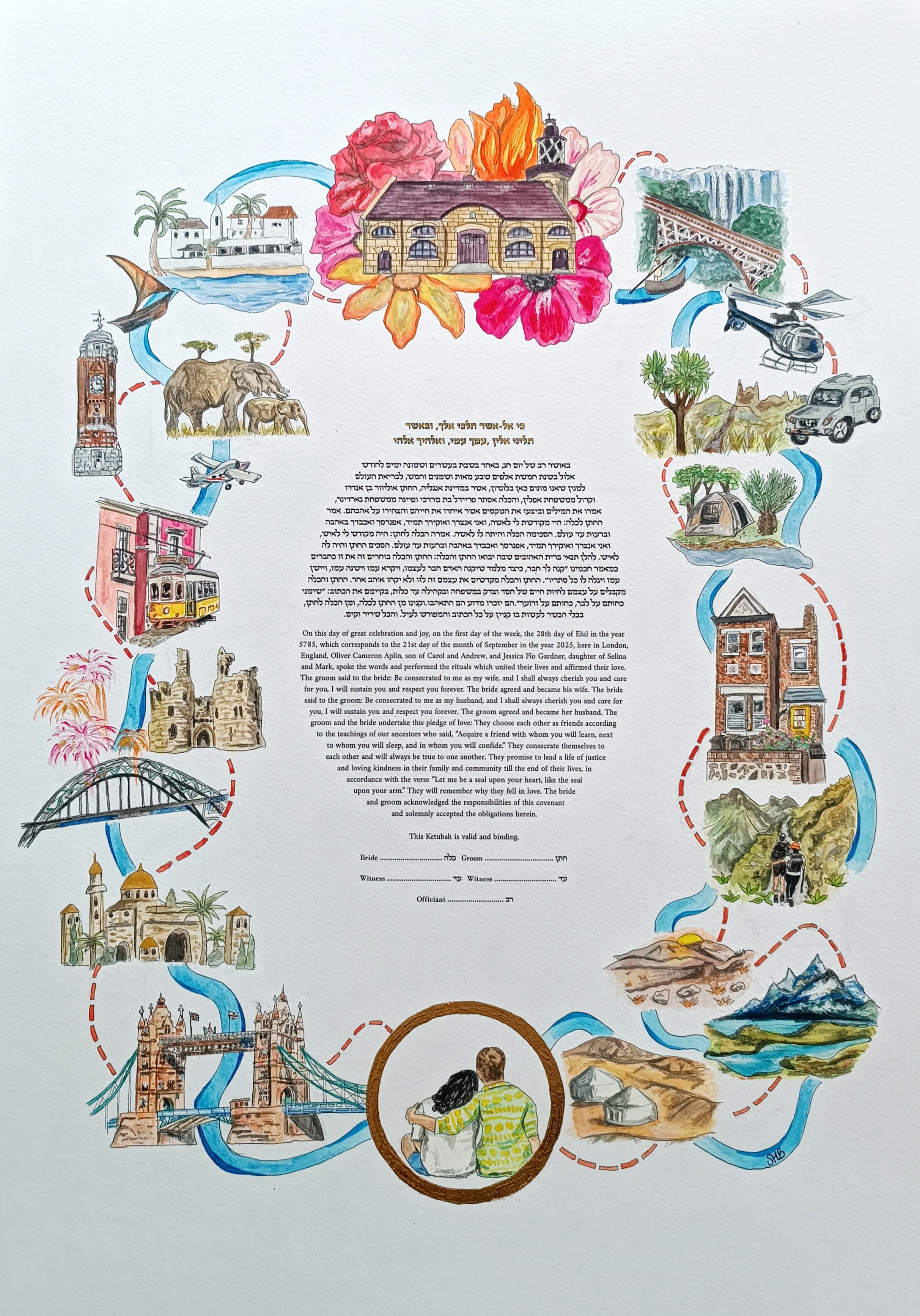 Custom ketubah commission example — personalized Jewish wedding art